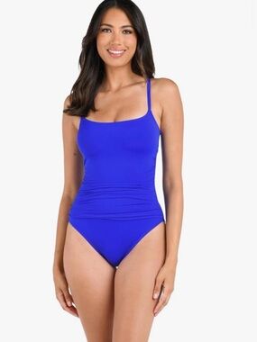 La Blanca Women's One Piece Swimsuit Island Goddess Shirred Side NWT 14